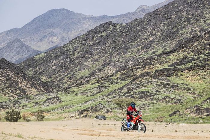 Penampakan kompleks gunung dan gurun di Arab Saudi sudah mulai menghijau di Reli Dakar 2023