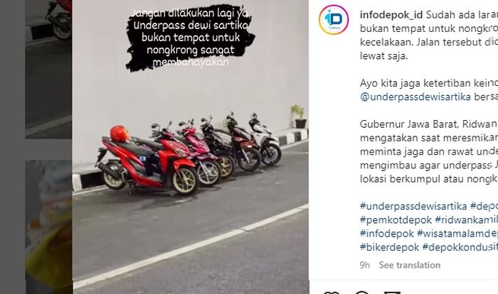 Ramai cibiran klub motor nongkrong di Underpass Dewi Sartika Depok