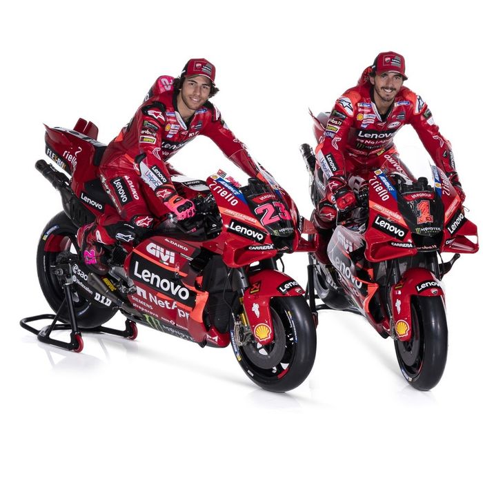 Livery tim pabrikan Ducati Lenovo untuk MotoGP 2023, dengan Pecco Bagnaia dan Enea Bastianini sebagai ridernya