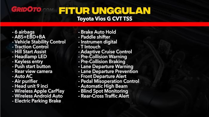 Fitur Unggulan Toyota Vios G CVT TSS.