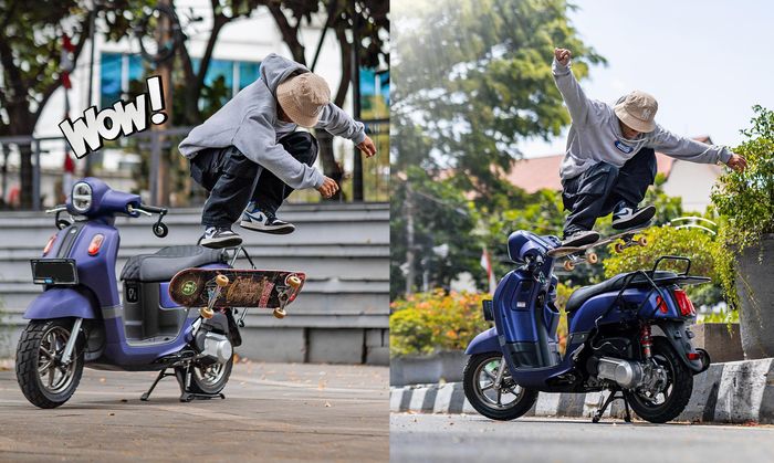 Yamaha Fazzio repaint biru tua dof dan pasang breket untuk membawa skateboard