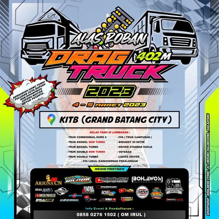 Sebanyak 11 kelas dilombakan di event balap drag truk 'Alas Roban Drag Truck 2023'.