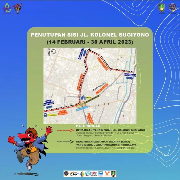 Skema rekayasa lalu lintas tahap pertama di Simpan Joglo, Kota Solo priode 14 Februari-30 Apri 2023.