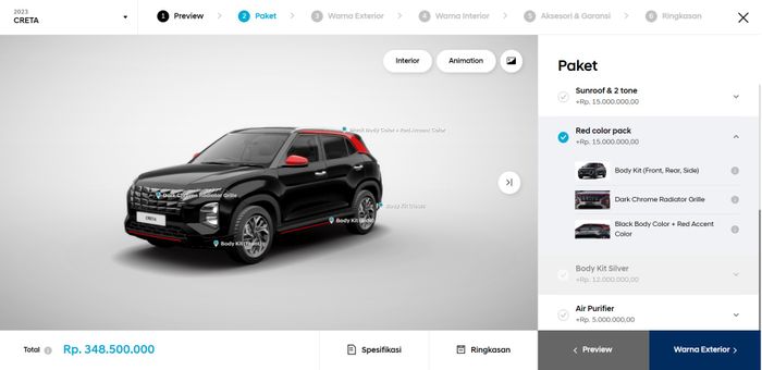 Hyundai Creta Red Color Pack dibanderol Rp 348,5 juta.