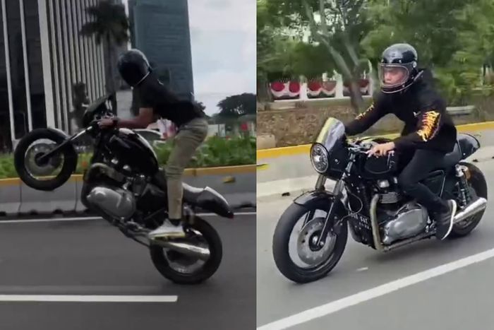 Triumph Thruxton 900 yang dipakai oleh Mario Dandy Satrio, terlihat dari suspensi teleskopiknya.