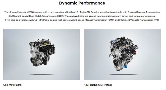 Pilihan mesin Hyundai Verna terbaru, ada 1.500 cc aspirasi normal dan turbo.