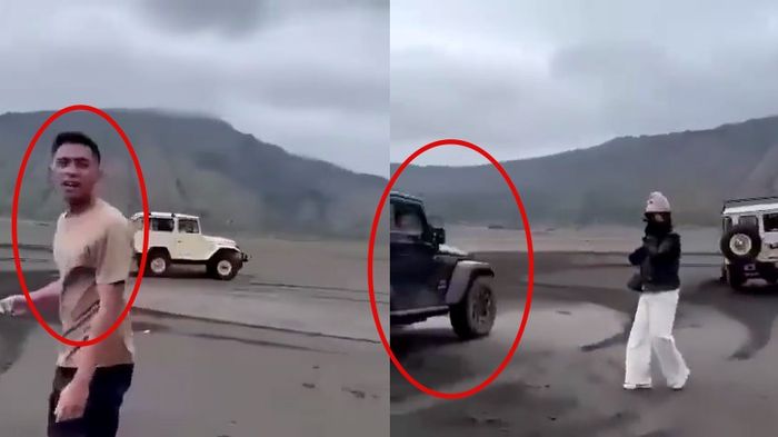 Tangkapan layar Mario Dandy Satrio yang memarkirkan Jeep Wrangler Rubicon miliknya di Gunung Bromo.