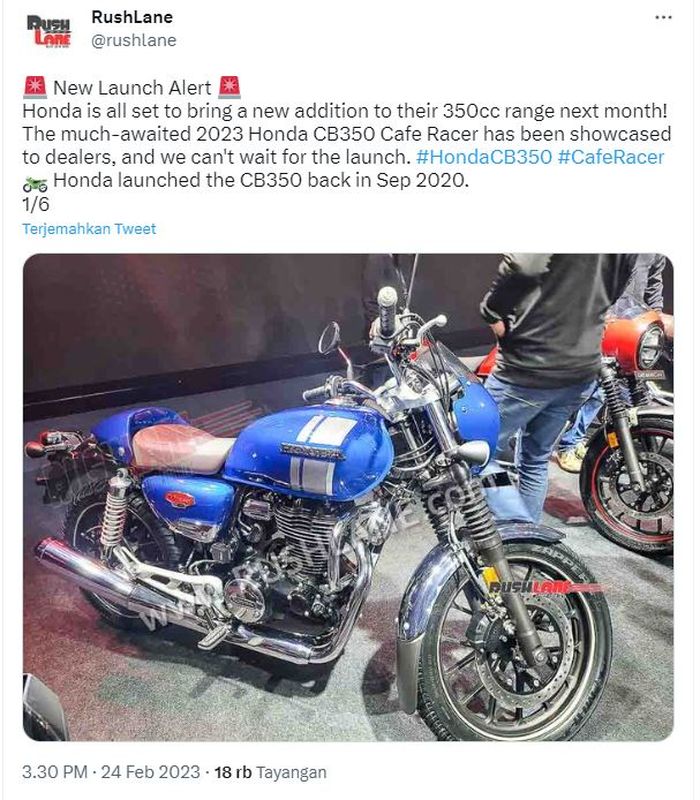 penampakan Honda CB350 Cafe Racer yang kabarnya bakal meluncur Maret 2023.