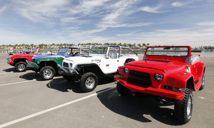 detail tampilan Watercar Panther, bentuk fascianya masih identik dengan Jeep Wrangler.