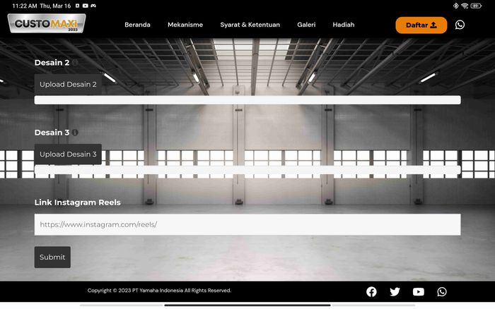 Isikan link postingan Instagram Reels di form pendaftaran di website www.customaxiyamaha.com