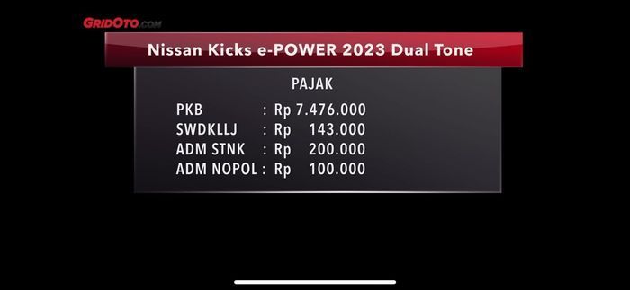 Rincian pajak tahunan Nissan Kicks e-POWER 2023 dual tone