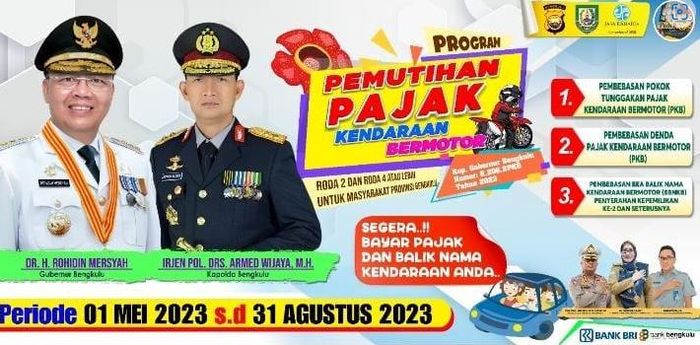 Flyer program pemutihan pajak kendaraan Provinsi Bengkulu 2023.