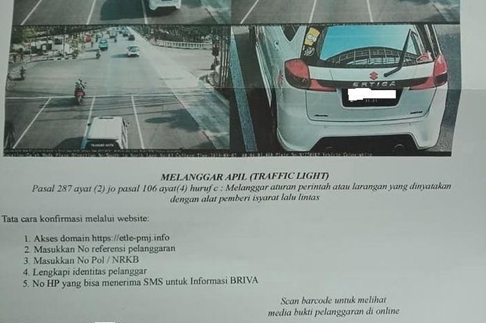 Contoh surat tilang elektronik asli