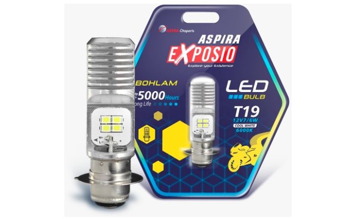 Bohlam LED Aspira T19 berkaki M5 yang bisa untuk motor matic maupun bebek pad ajenis kelistrikan AC maupun DC