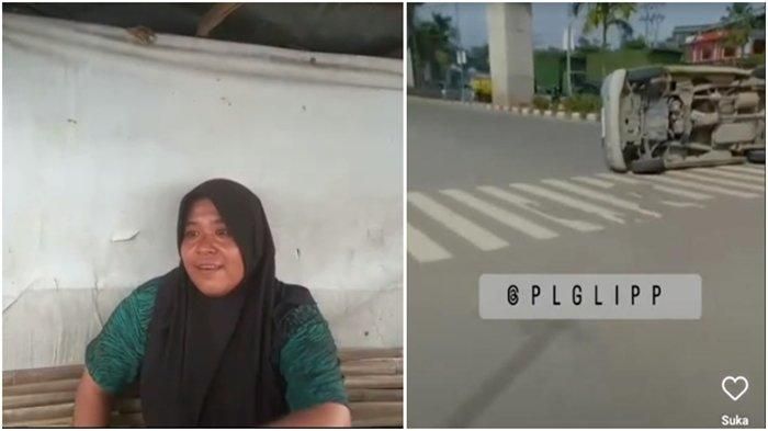 Tia (50) saksi mata kecelakaan ambulans angkut jenazah terguling di Jl Letjen Harun Sohar, Kebun Bunga, Sukarami, kota Palembang
