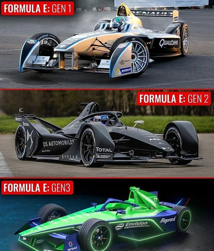 Perbedaan desain mobil Formula E berbagai generasi