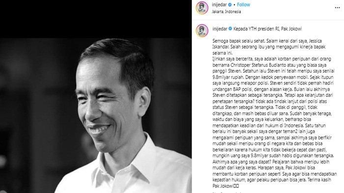 Jessica Iskandar buat surat terbuka untuk Jokowi, minta bantuan Presiden untuk kelanjutan kasusnya.