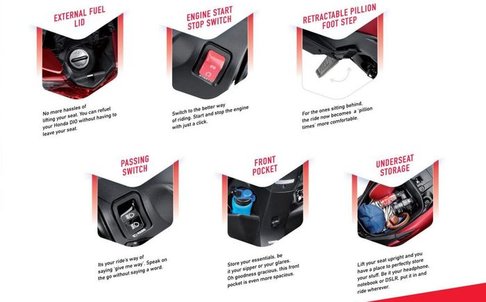 beberapa fitur Honda Dio H-Smart.
