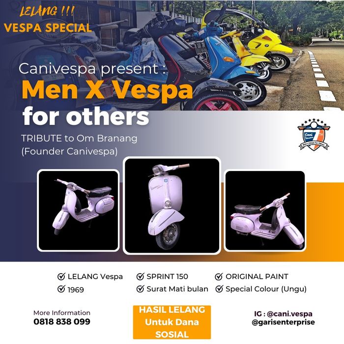 Canivespa dalam Men X Vespa for Others berencana melelang Vespa Sprint tahun 1969