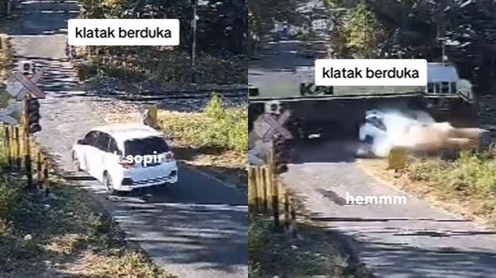 Detik-detik video Honda Mobilio berisi pasangan suami istri mental dan terseret kereta api