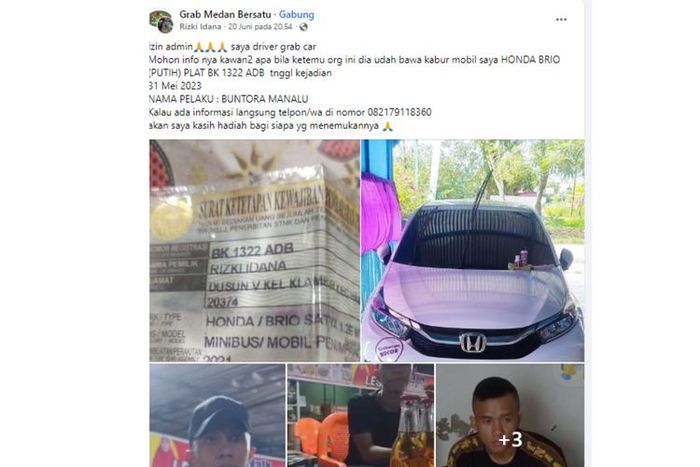 Sopir taksi online mengadu ke Presiden Joko Widodo, Honda Brio miliknya dicolong oknum TNI AD bernama Buntora Manalu yang berdinas di Yon Zipur I/Dhira Dharma
