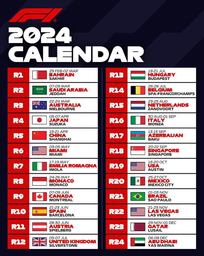 Kalender F1 2024