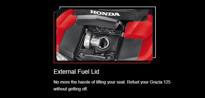 posisi lubang tangki BBM Honda Grazia 125 berada di atas stoplamp.