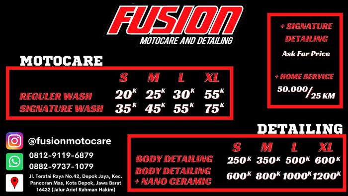 Biaya cuci motor, lapis wax dan detailing di Fusion Motocare 