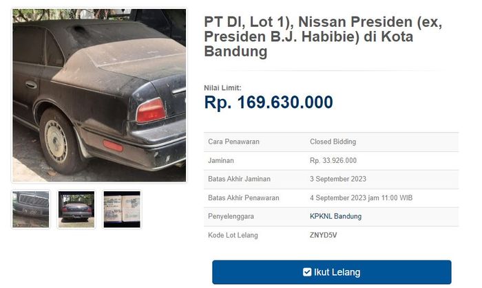 detail Nissan President eks Presiden B.J. Habibie yang dilelang.
