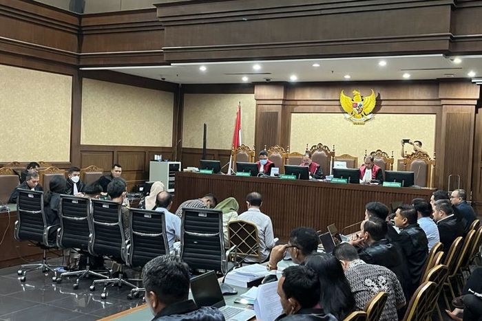 Suasana sidang dugaan korupsi proyek penyediaan menara BTS 4G di Pengadilan Tipikor pada Pengadilan Negeri Jakarta Pusat