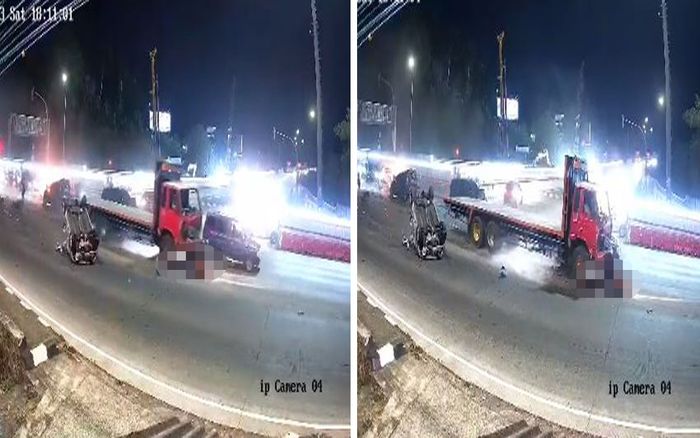 rekaman CCTV kecelakaan maut di persimpangan Exit Tol Bawen yang disebabkan truk tronron rem blong, 3 orang tewas dan 9 orang luka-luka.