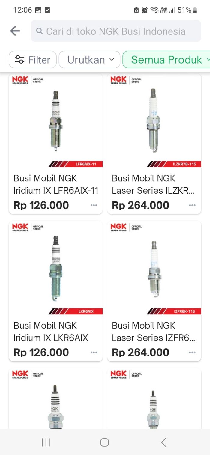 tampilan official store NGK Busi Indonesia di marketplace