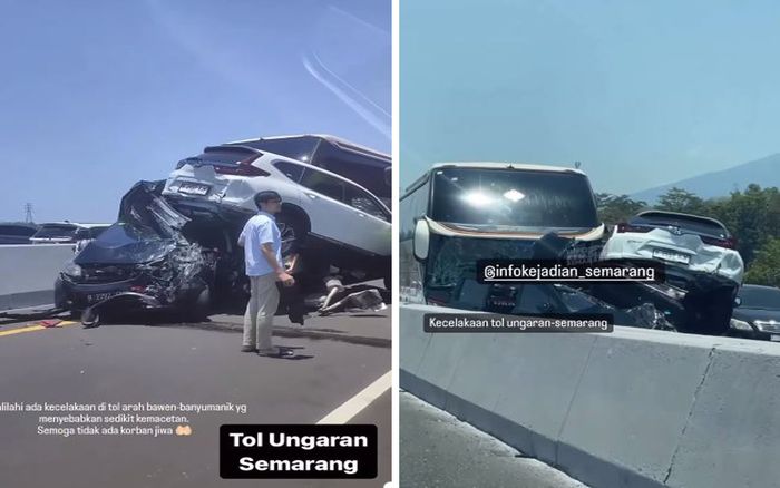 Tangkap layar kecelakaan beruntun di Tol Ungaran-Semarang, Sabtu (30/9/2023).