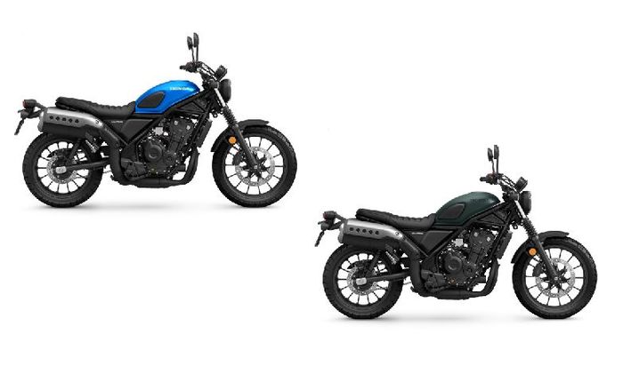 pilihan warna Honda CL500, Glint Wave Blue Metallic dan Matte Armored Green Metallic.