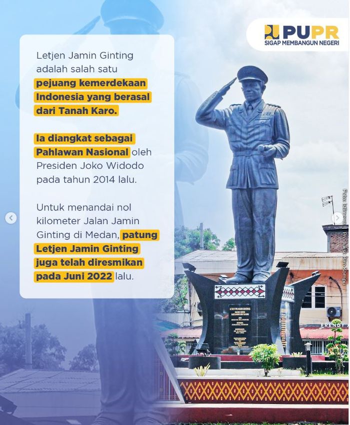 Patung Letjen Jamin Ginting di kota Medan sebagai penanda nol kilometer