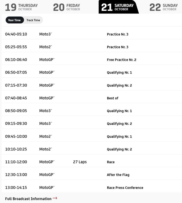 Jadwal MotoGP Australia 2023, Sabtu (21/10).