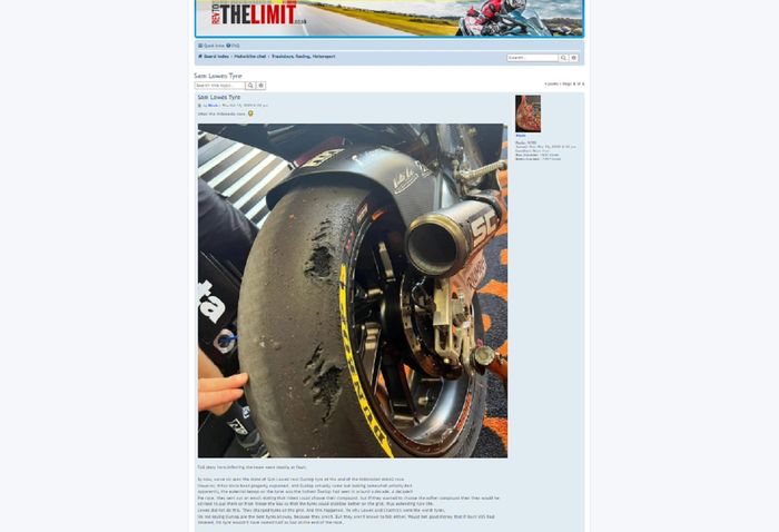 Postingan tentang kondisi ban motor Sam Lowes setelah race Moto2 Mandalika jadi pembicaraan di forum luar negeri