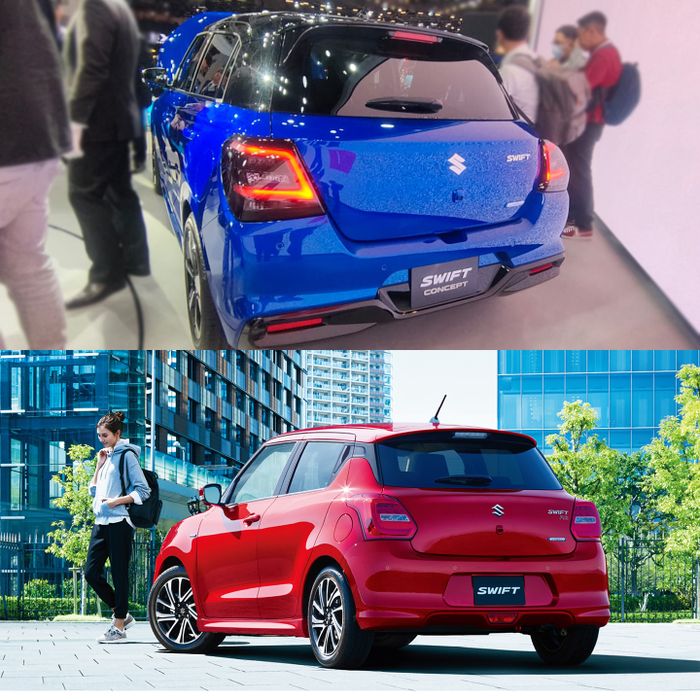 Perbandingan buritan Swift Concept dan Swift terkini.