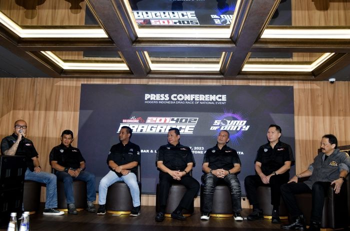 Konferensi pers penyelenggaraan Hogers Indonesia Drag Race of National Event (HI-DRONE) pada Selasa (7/11/2023)