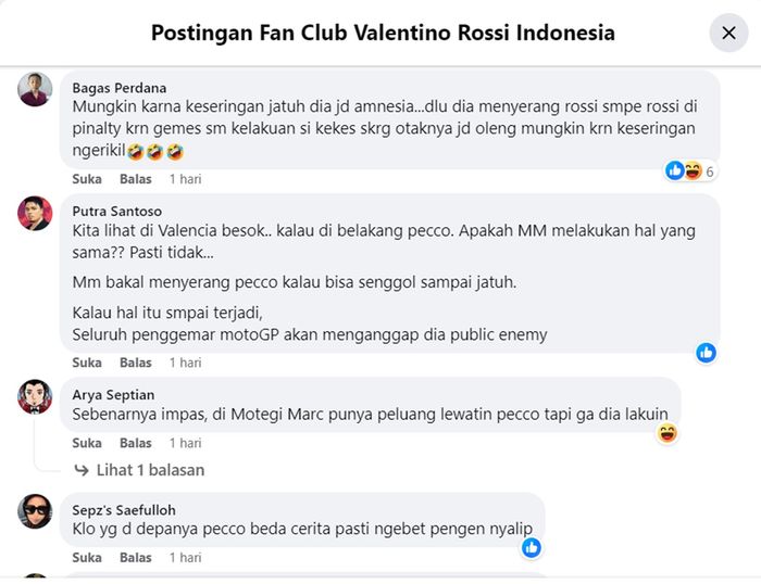 Postingan soal pernyataan Marquez di MotoGP Qatar ramai komentar fans Valentino Rossi