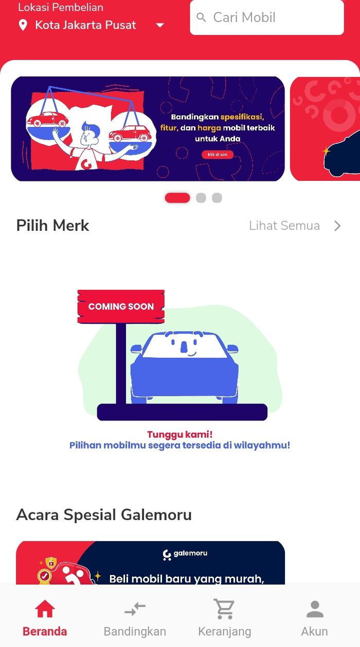 Tampilan beranda aplikasi Galemoru
