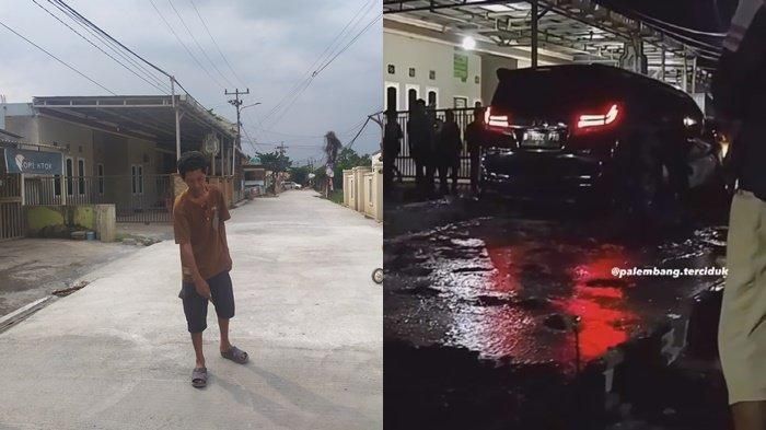 Toyota Alphard terjebak di jalan cor basah karena sopir acuhkan peringatan warga Macan Lindungan, kota Palembang
