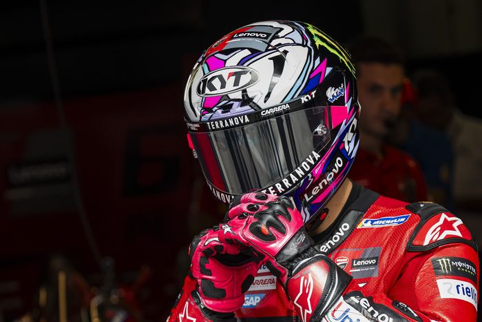 Enea Bastianini menggunakan KYT KX-1 Race GP, kembaran Suomy S1-XR GP di MotoGP 2023.