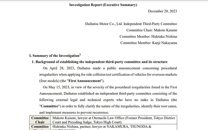 Executive Summary Investigation Report Komite Independen Daihatsu