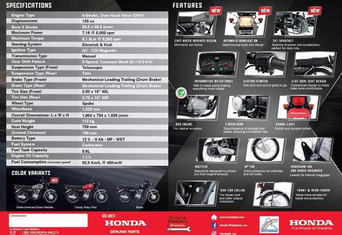 fitur dan spesifikasi Honda TMX125 Alpha