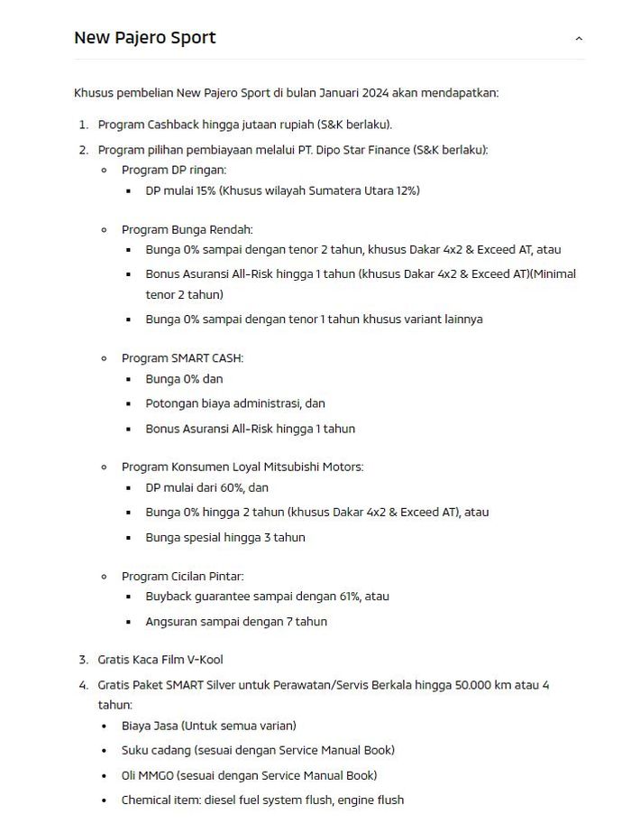 Promo penjualan Mitsubishi New Pajero Sport bulan Januari 2024