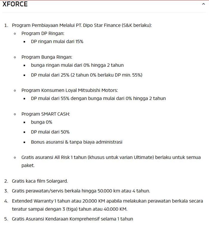 Promo penjualan khusus untuk Mitsubishi XForce bulan Januari 2024