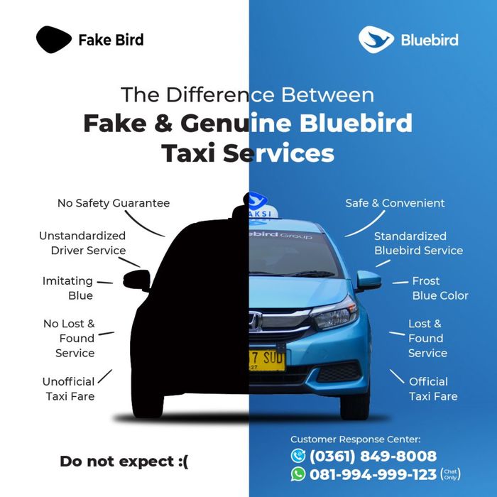 Perbedaan taksi Bluebird asli dan palsu