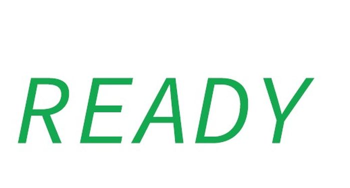 Indikator bertuliskan &quot;READY&quot; warna hijau