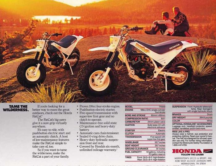 fitur dan spesifikasi Honda TR200 Fat Cat